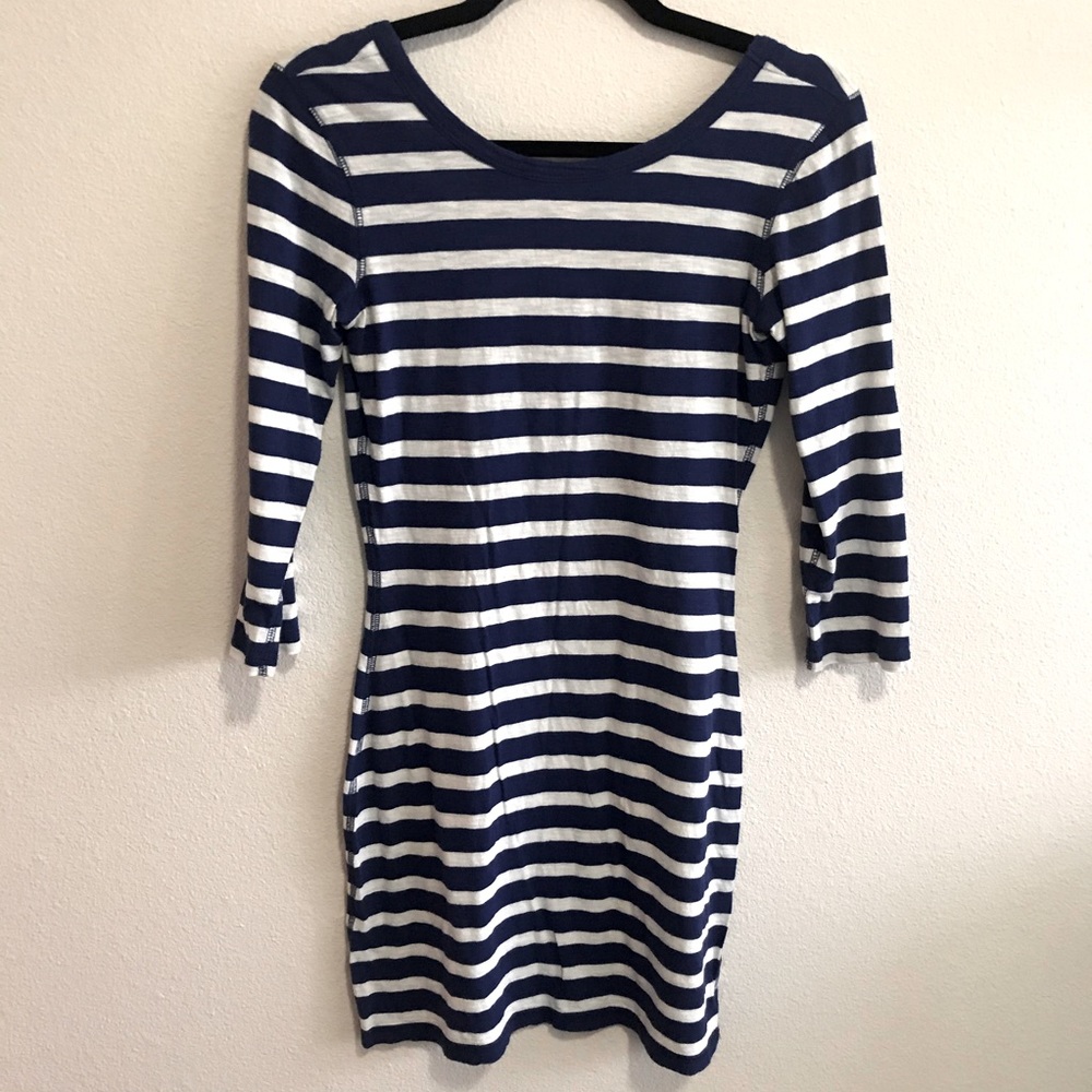 Navy blue & white striped low back Dress